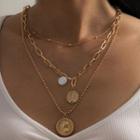 Set Of 3: Layered Coin Pendant Chain Necklace