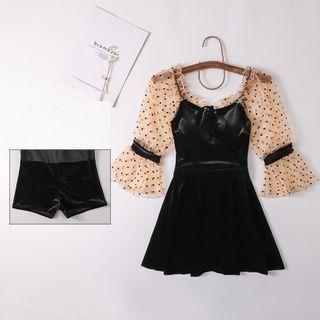 Puff-sleeve Dotted Swimsuit