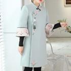 Embroidered 3/4-sleeve Coat Dress