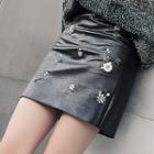 Embellished Faux Leather Pencil Skirt