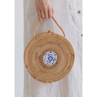 Woven-rattan Tambourine Hand Bag