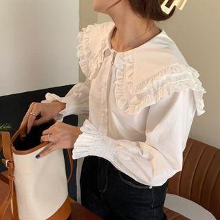 Long-sleeve Ruffle Trim Sailor-collar Blouse