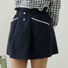 Contrast-piping Box-pleat Miniskirt