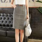 Wool Pencil Skirt With Belt