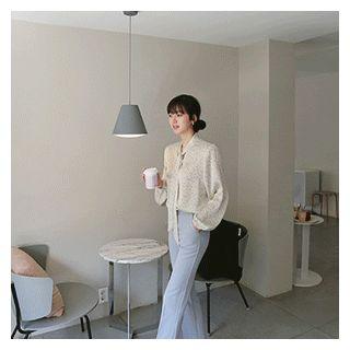 Tie-neck Patterned Top Ivory - One Size