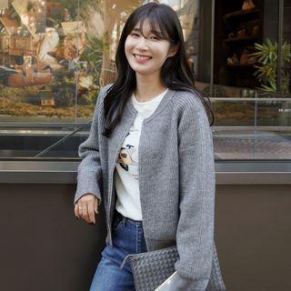 Raglan Ribbed Knit Zip-up Jacket
