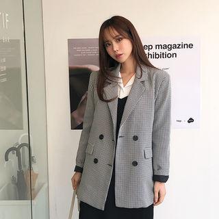 Double-breasted Check Blazer Black - One Size