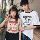 Couple Matching Printed Tipped Short Sleeve T-shirt
