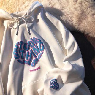 Long-sleeve Hooded Heart Embroidered Sweatshirt