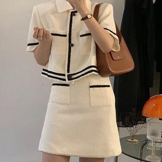 Set: Short-sleeve Button-up Jacket + Mini Skirt