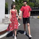 Couple Matching T-shirt / Shorts / Spaghetti Strap Floral Midi A-line Dress