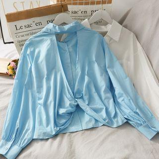 Twisted Open-back Loose Plain Shirt
