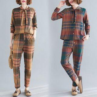 Set : Plaid Shirt + Plaid Harem Pants