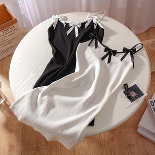 Spaghetti-strap Ribbon Knit Mini Sheath Dress