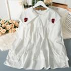 Embroidered Peter Pan-collar Loose Long Shirt White - One Size