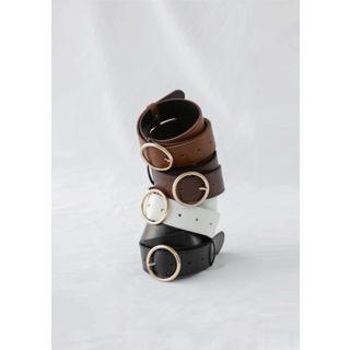 Round-buckle Faux-leather Belt