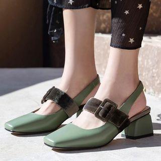 Block-heel Square-toe Slingback Pumps
