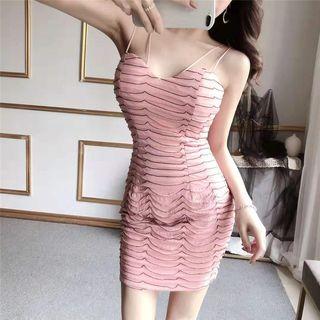 Striped Spaghetti Strap Mini Sheath Dress