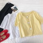 Plaid Square-neck Short-sleeve Blouse