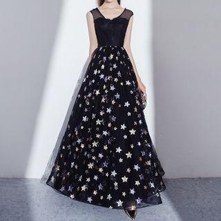 Sequined Star Sleeveless Ball Gown
