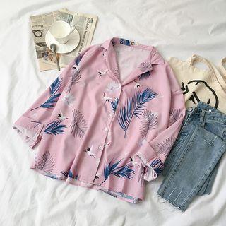 Crane Print Notch-lapel Shirt