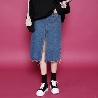 Slit-front Denim Mini Skirt