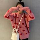 Mock-neck Heart Pattern Knit Sweater