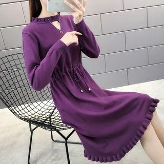 Ruffled Midi A-line Sweater Dress