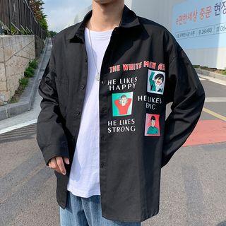 Cartoon Printing Long-sleeve Button-down Shirt