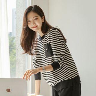 Pocket-detail Stripe Knit Top