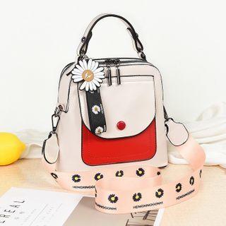 Floral Charm Contrast Panel Bucket Bag