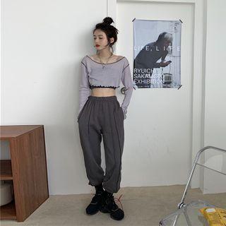 Bandeau / Long-sleeve Cropped T-shirt / Harem Pants