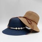 Faux Pearl Foldable Straw Hat