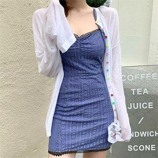 Plain Single-breasted Cardigan / Sleeveless Slim-fit Dress