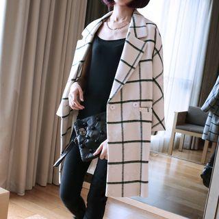 Check Notch Lapel Snap Button Coat