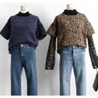 Short-sleeved Leopard-print Wool Top