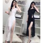 One-shoulder Lace Short-sleeve Dress