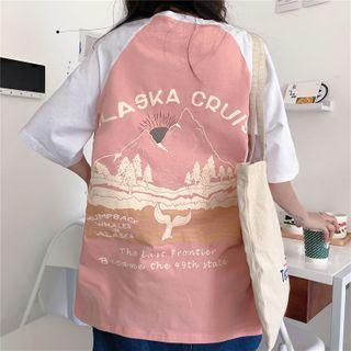Raglan Elbow-sleeve Graphic Print T-shirt