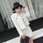 Set: Stand-collar Pocketed Button Blazer + Pocketed Skirt