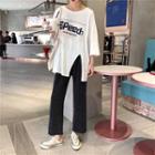 Elbow-sleeve Lettering T-shirt / Wide Leg Pants