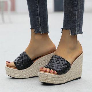 Wedge-heel Woven Slide Sandals