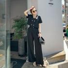 Set: Collarless Cropped Blazer + Wide-leg Pants