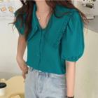 Puff-sleeve Peter Pan-collar Plain Shirt