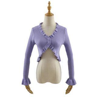 Bell-sleeve Ruffled Cropped Cardigan