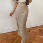 Band-waist Slit-back Maxi Velvet Skirt