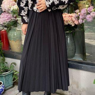 High-waist Plain Pleated Skirt Skirt - One Size