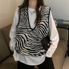 Zebra Print Vest / Plain Long Sleeve T-shirt