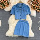 Set: Short Sleeve Denim Shirt + Skirt