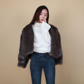 V-neck Faux-fur Jacket