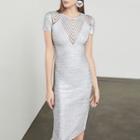 Short-sleeve Tulle-panel Zip-back Sheath Dress